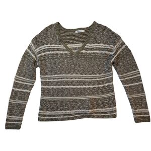Reitmans Knit Olive and Cream V-Neck Swea